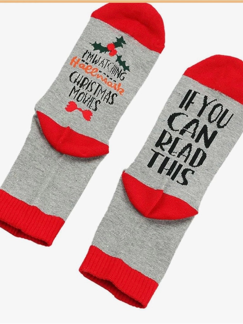 Hallmark Gray & Red Holiday Novelty Socks with Message